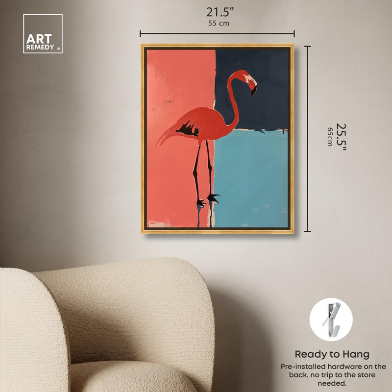 «Flamingo Tones» par Art Remedy, Cadre doré, H 25 po x l 21 po