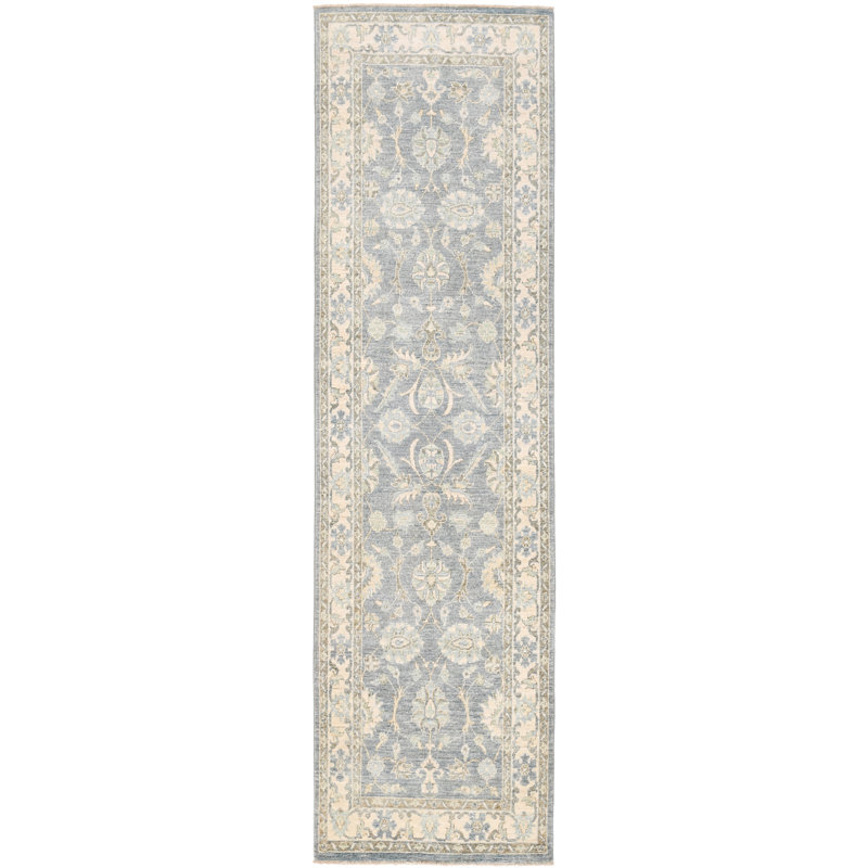 Tapis de laine noué la à la main gris/ivoire 2 pi 7 x 9 pi 1 po one-of-kind Vegetable Dye