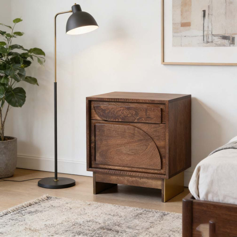 Table de chevet en bois avec 1 tiroir