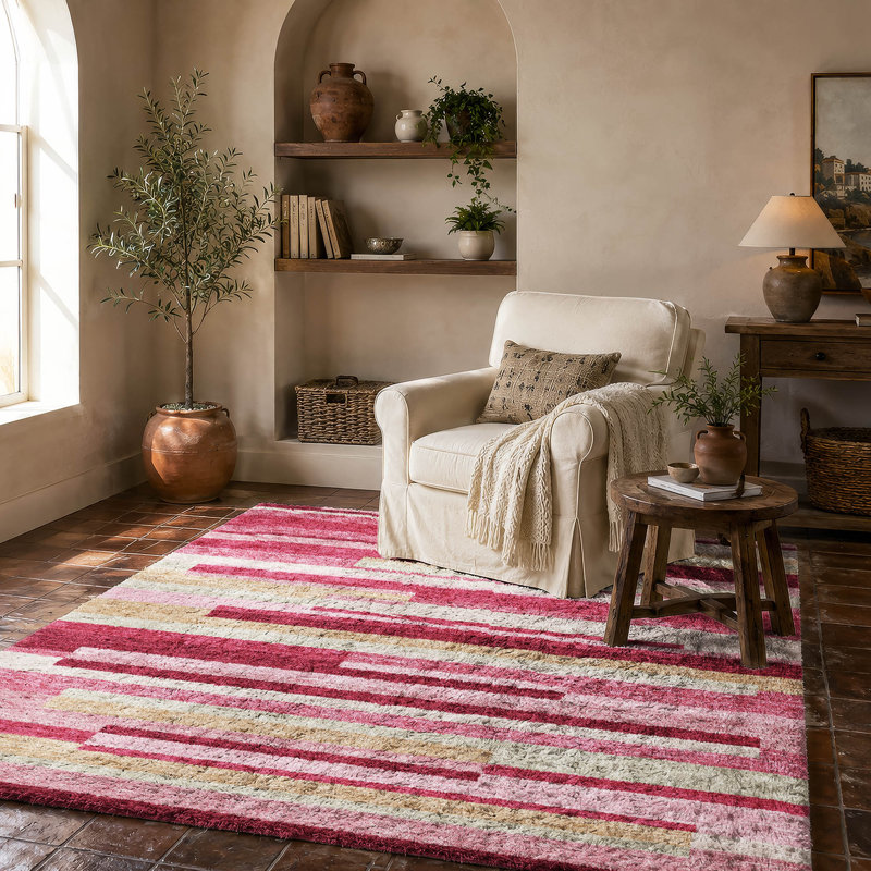 Tapis à rayures Dream Shag ADS766 lavable à la machine de qualité supérieure, Rosé, 3 pi x 5 pi