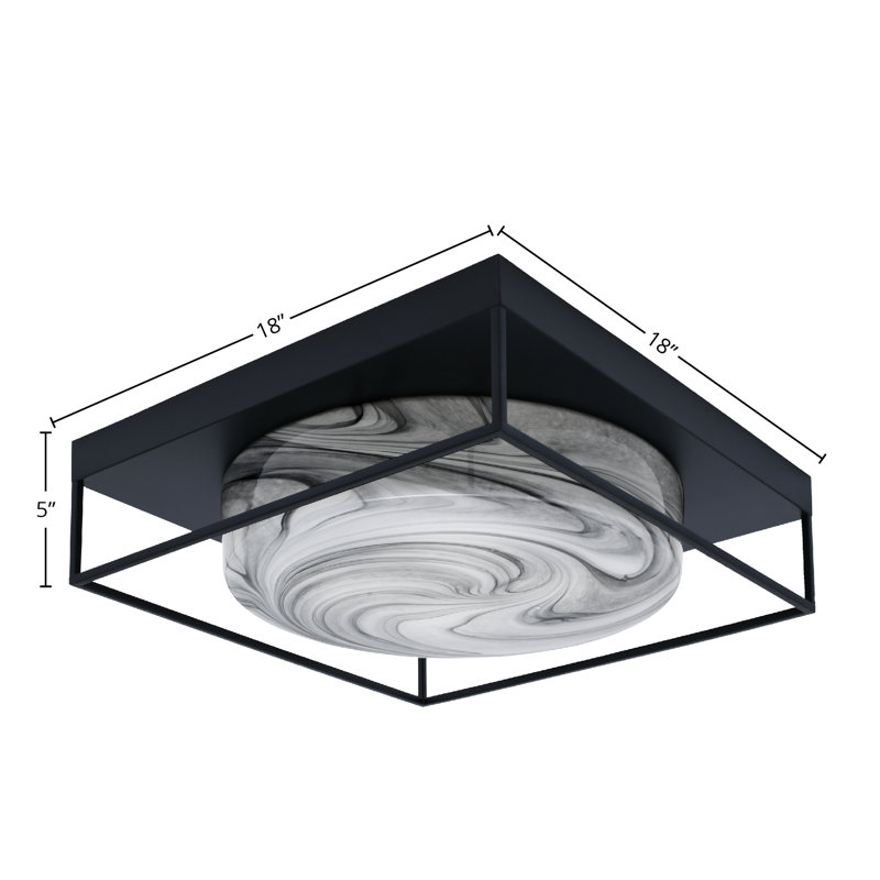 Plafonnier encastré avec verre, Transparent / noir, Noir mat, H 5 po x l 18 po x P 18 po