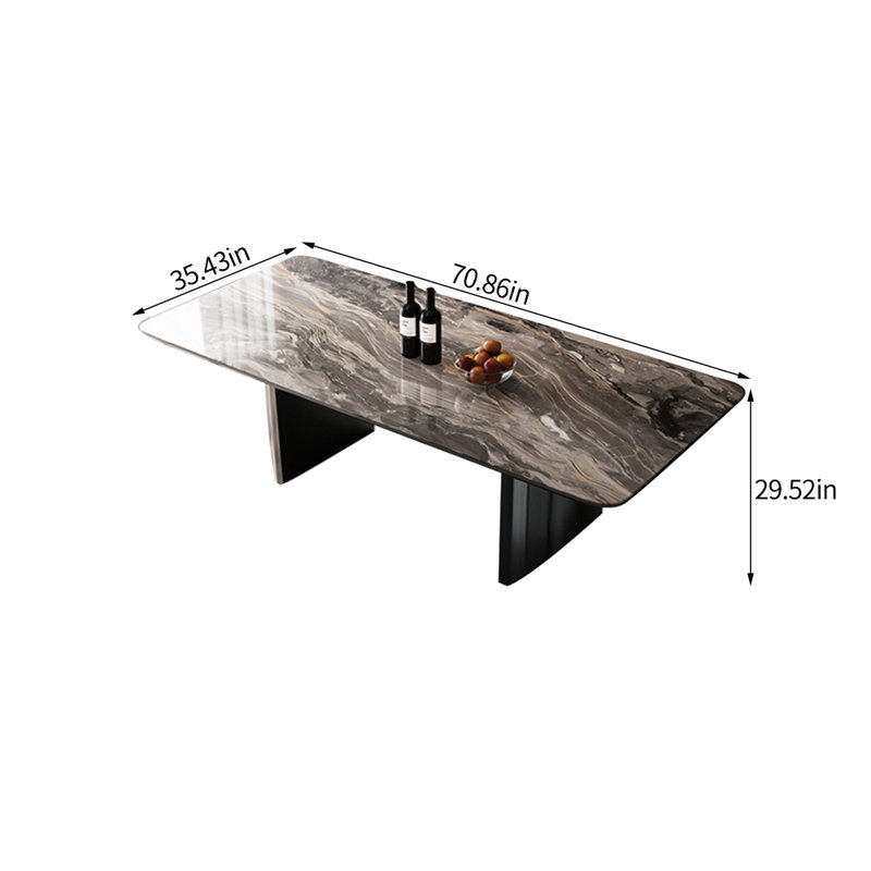 Modern simple rectangular marble dining table, 29.52"H x 70.86"L x 35.43"W