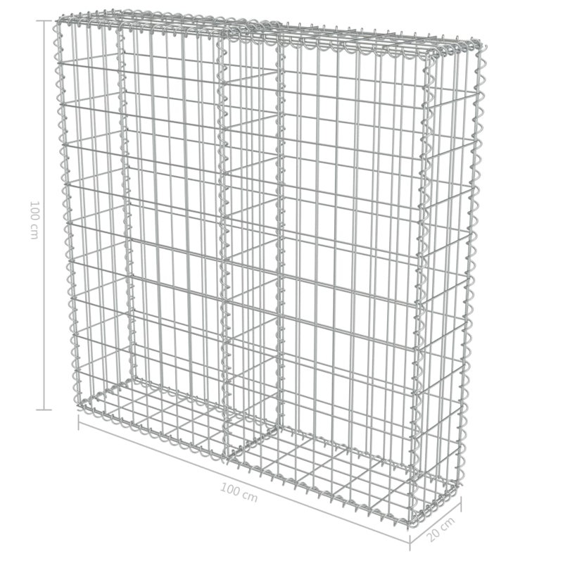 Silver Metal Gabion Wall, 100cm H x 100cm L x 20cm W