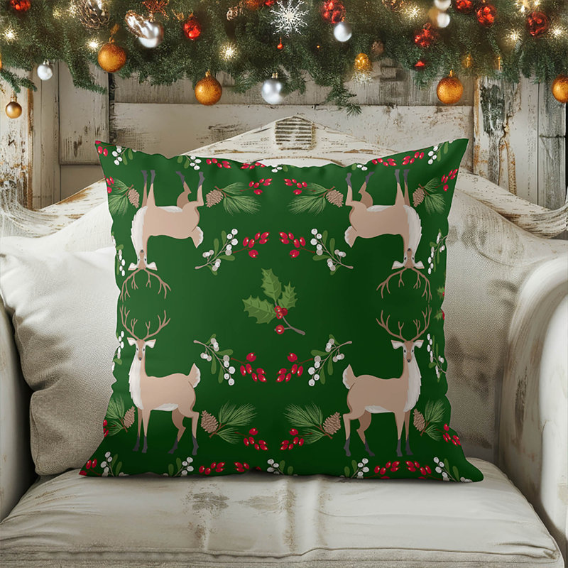 Coussin décoratif d'intérieur Botanical Deer, Carré 18 po, Vert