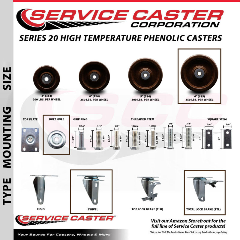 Phenolic Swivel Bolt Hole Caster with Total Lock Brake
