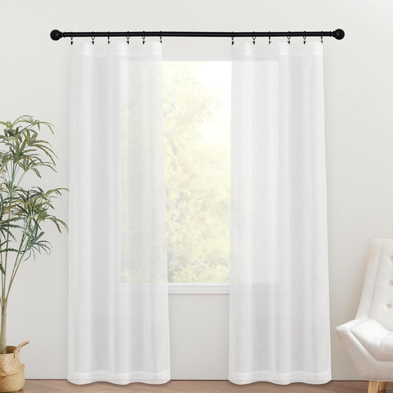  2 Panels Sidelight Curtains for French Door Sheer Panels Light Filtering Window Treatment for Narrow Door with Tieback