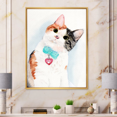 Chat blanc avec un cœur suspendu - peinture sur toile