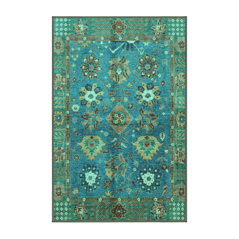 Tapis oriental fabriqué à la machine en bleu / vert / brun, Tapis de couloir 2 pi x 5 pi