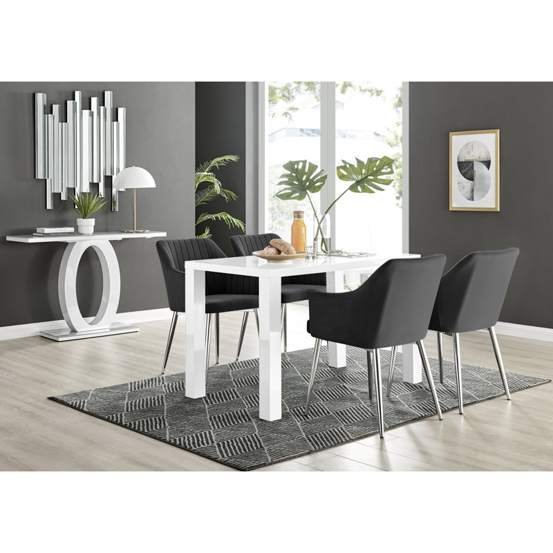 4 - Person Dining Set, White, Green/Silver