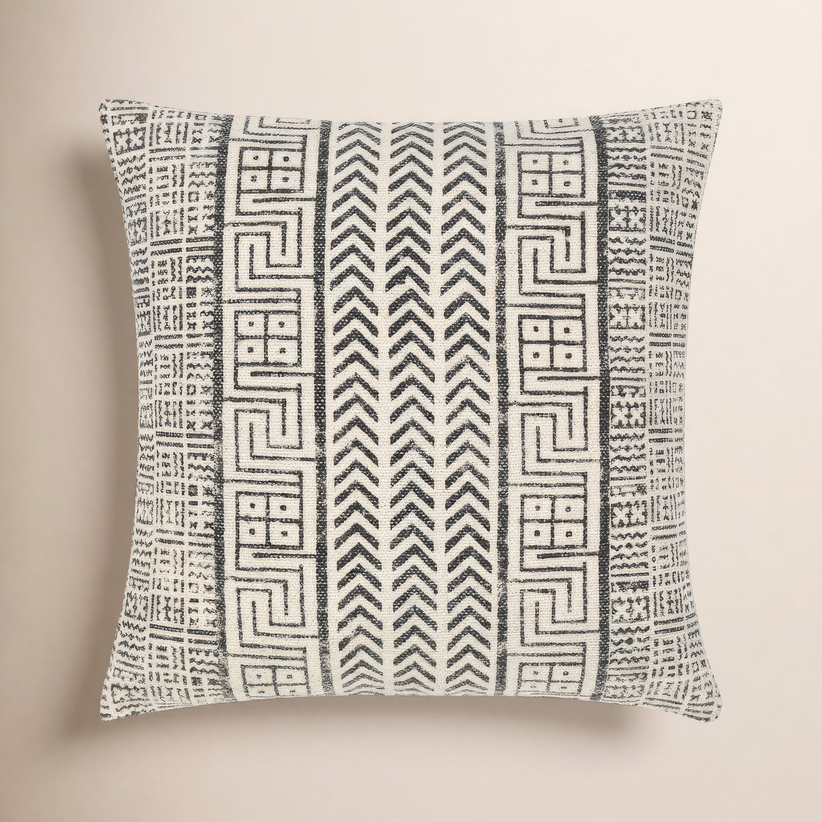 Zetta Geometric Cotton Throw Pillow, 22" x 22", Down, Beige/Black