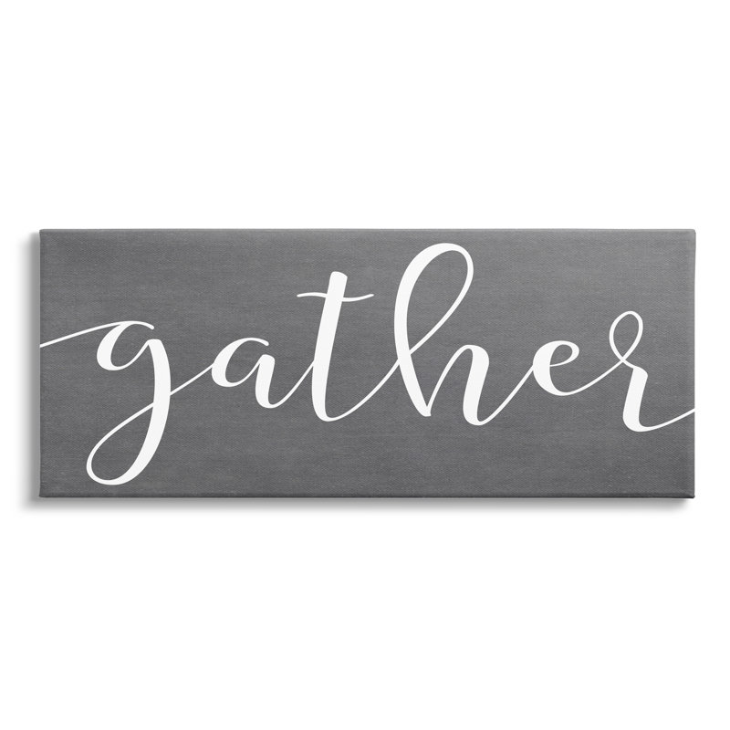 " Gather Rustic Family Calligraphy Cursive Sign " by Lettered And Lined, 10" H x 24" W x 1.5" D