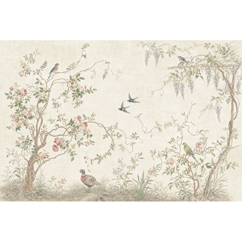 Papier peint botanique chinois discret, 120"x96", Peel and Stick