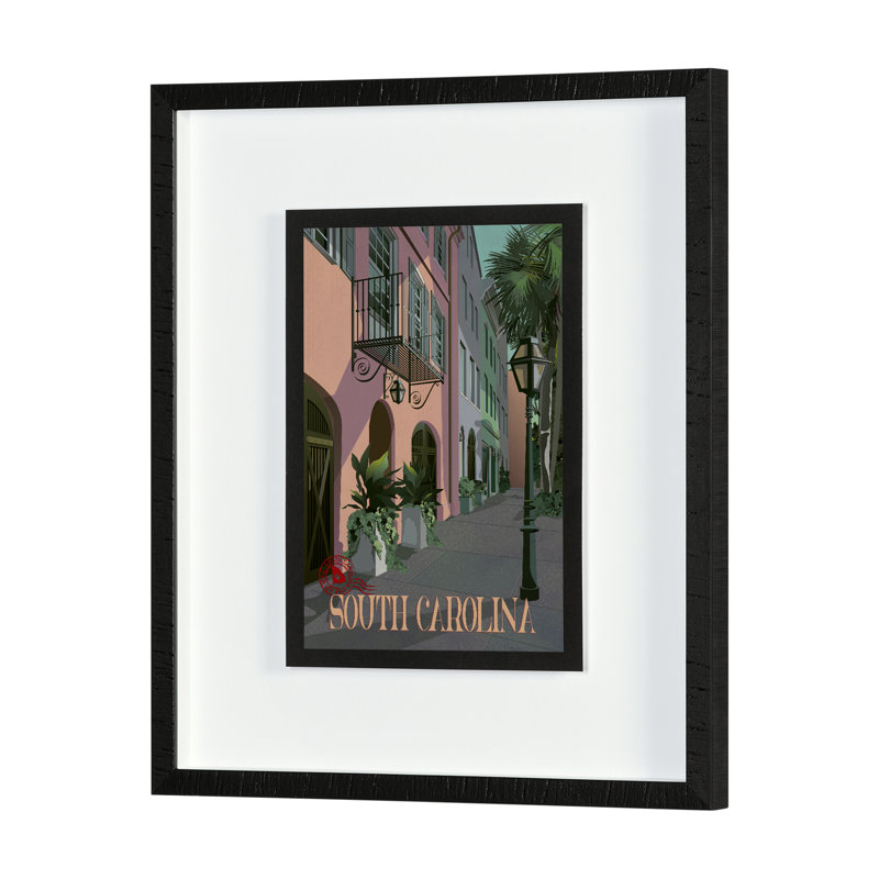 Rogers Carolina Go USA (L) By Studio A Hand Embellished Decograph Framed Art Print, H 25,5 po x l 21,5 po, Noir, Blanc