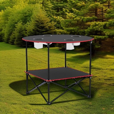 Camping Table Portable Folding Camping Side Table With 4 Cup Holders, 600d Canvas