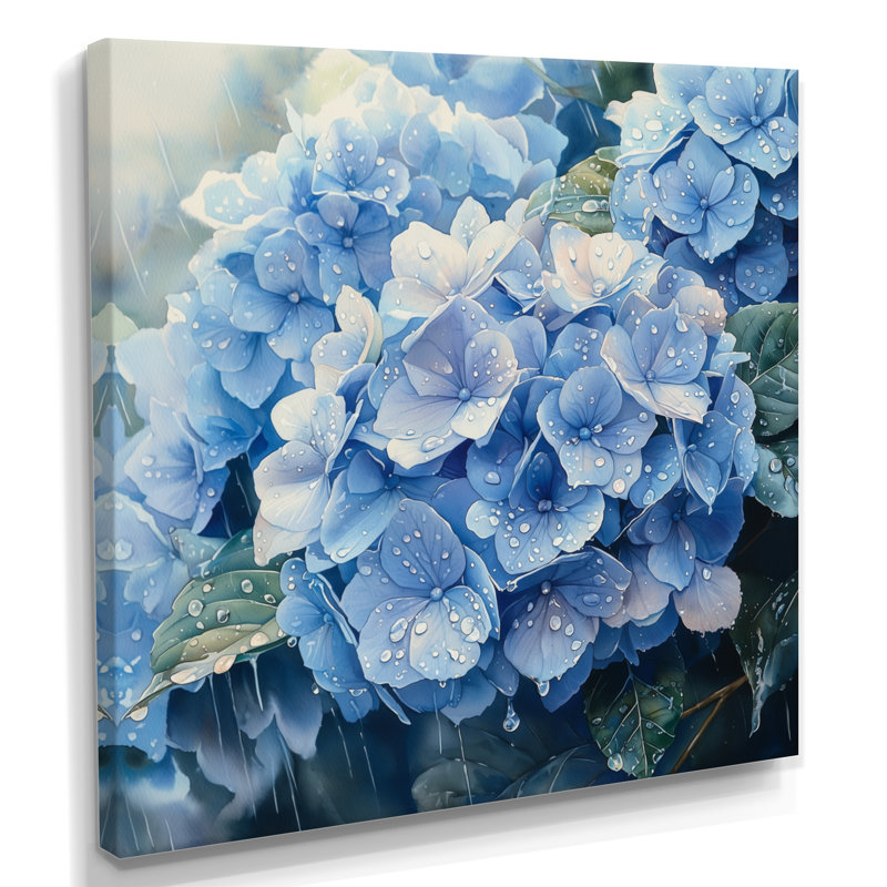 Hydrangeas in the Spring Rain I - Hydrangea, art mural, H 36 po x l 36 po, Toile tendue, Ne s’applique pas