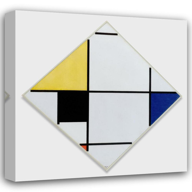 «Composition de losanges avec jaune, noir, bleu, rouge et gris» par Piet Mondrian - Art mural sur toile tendue avec châssis