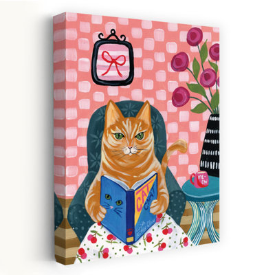 The Purrfect Chapter IV Whimsical Contemporary Cat Flower Wall Art Print