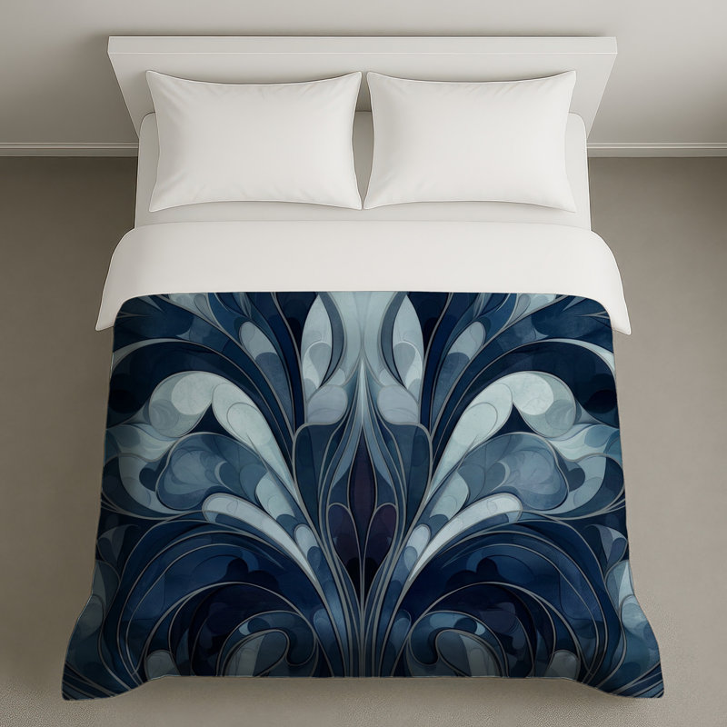 Housses de couette bleues à motif ornemental, Très grand lit