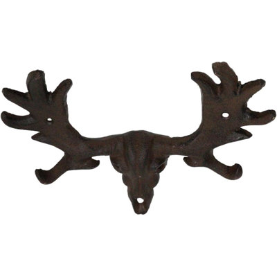 Cast Iron Western Rustic Bull Moose Head Wall Double Hooks For Keys Leashes Hats
