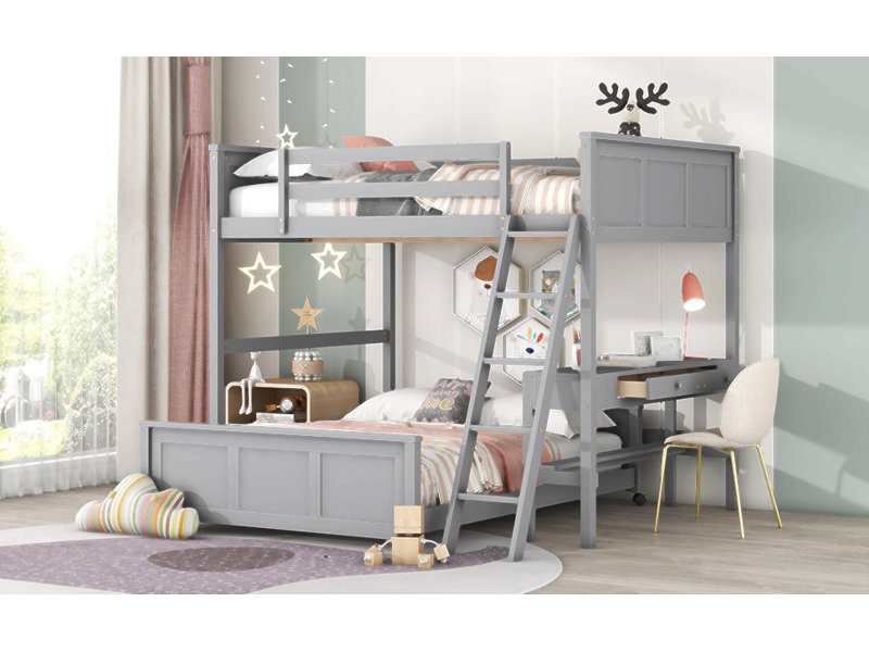 Bunk Bed With Desk, Gray
