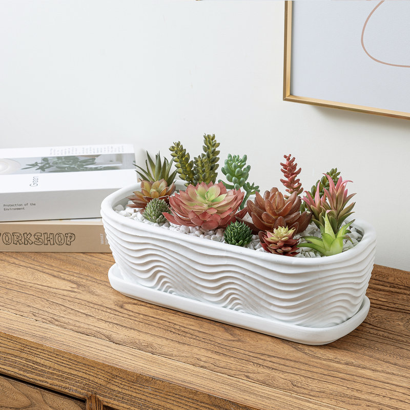 Textured Ceramic Indoor Planter Pot, White