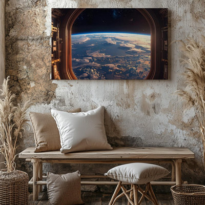 Art mural sur toile, vue de la Terre vue de l'espace, fenêtre de la toile avec la terre et la lune, prêt à être accroché à la galerie, décoration moderne