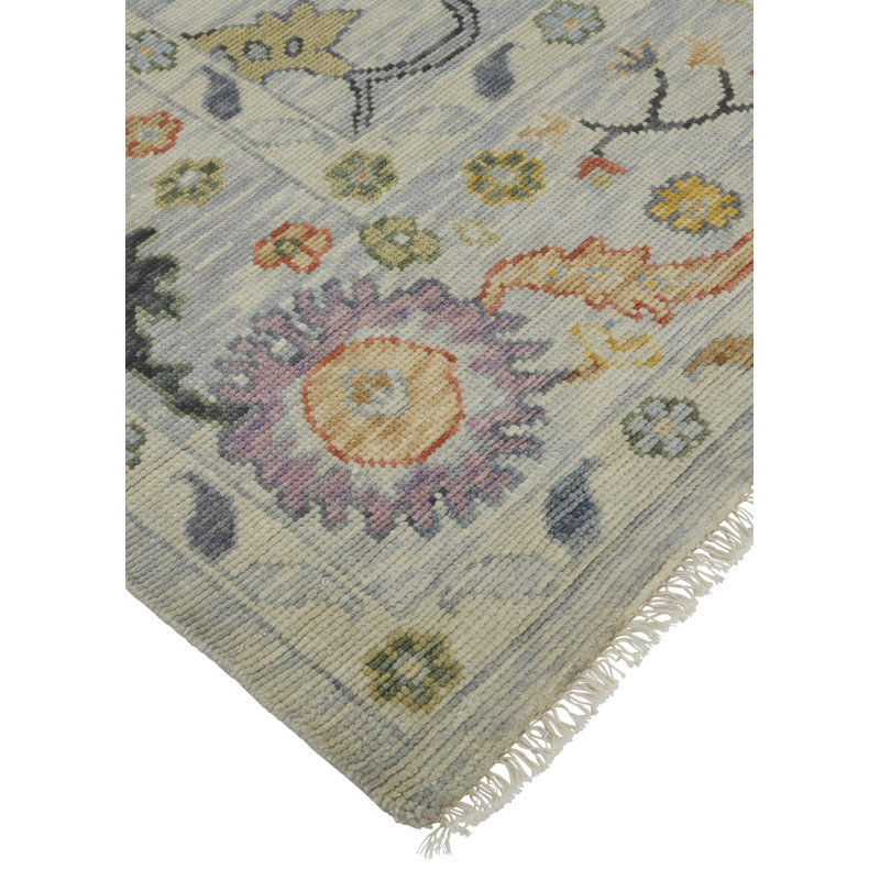 Karina Hand Knotted Wool Floral Area Rug in Orange/Yellow/Ivory, Rectangle 3'6" x 5'6"