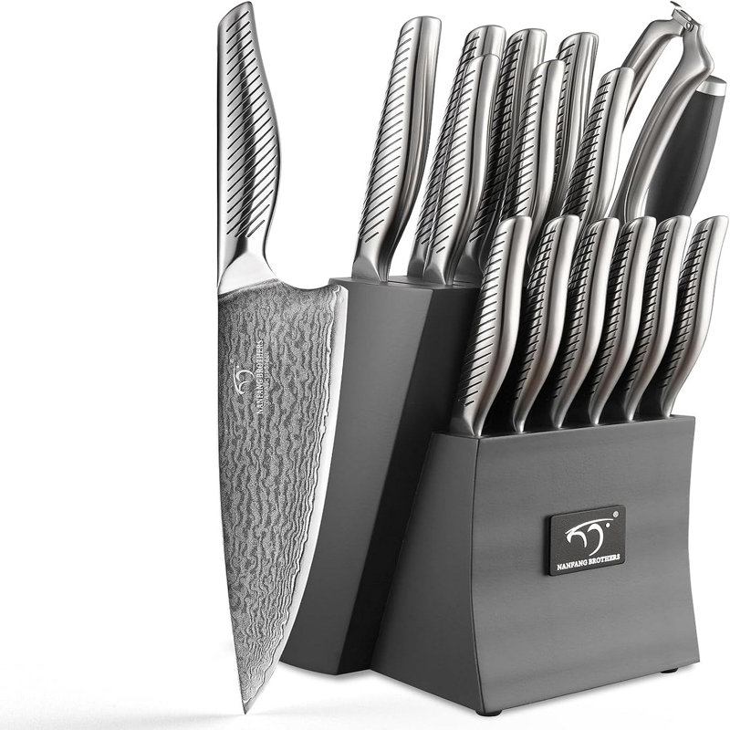 16-Piece Damascus Kitchen Knife Set, Gray Modern Knife Set