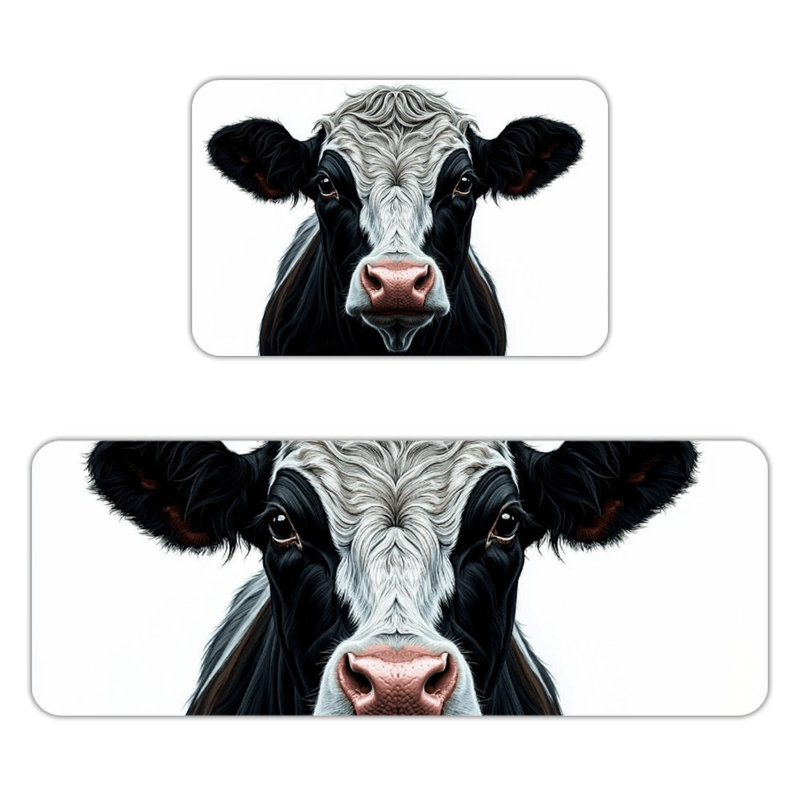 Ensemble de 2 tapis de sol en flanelle à motif réaliste de tête de vache
