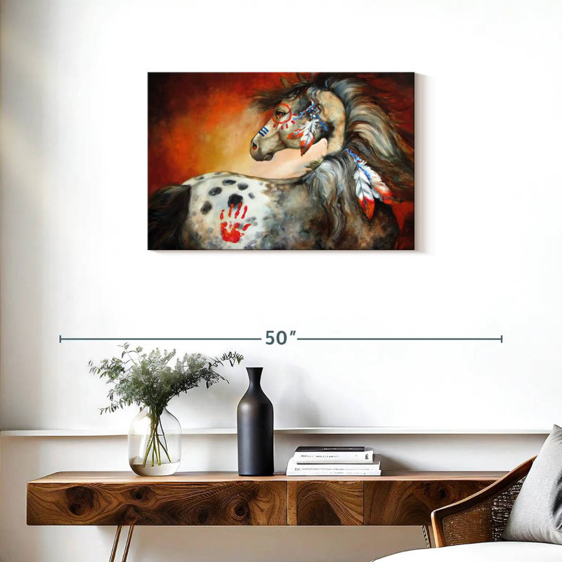 Poney de guerre indien 4 plumes, H 20 po x l 30 po