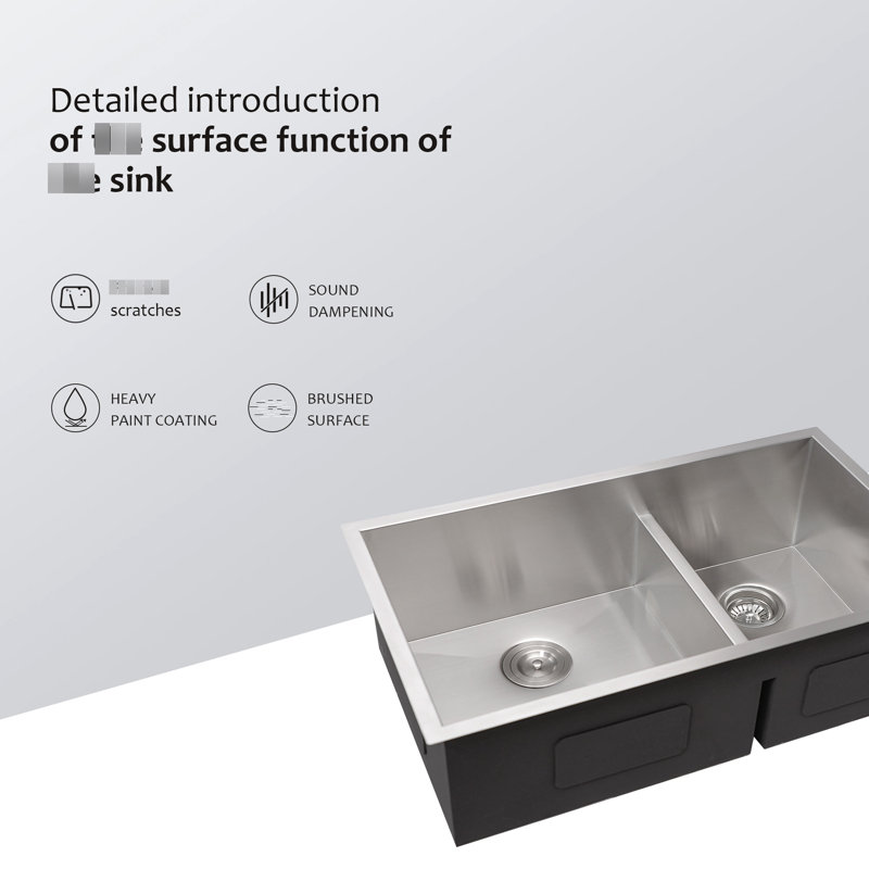 28"X19" Double Bowl 60/40  Undermount Stainless Steel Kitchen Sink 16 Gauge, 10" Deep Basins, Rear 3.5 Drain, X Grooves For Fast Water Flow, 3Mm Soundproofing, Condensation Coating, Comes With Drying