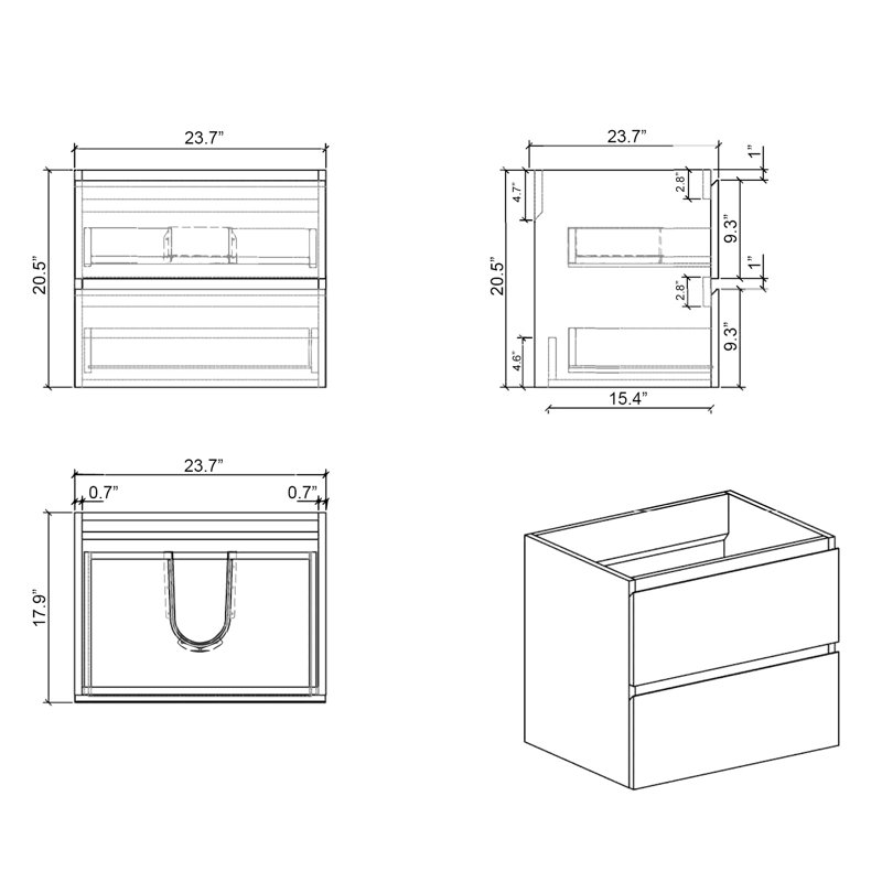 Meuble-lavabo blanc sans lavabo - 24 W 201. 2 tiroirs, pré-assemblés. 20% de rangement accru, silencieux, moderne et élégant sans 201, blanc, pré-assemblé, Grace, capacité de rangement supplémentaire, étui