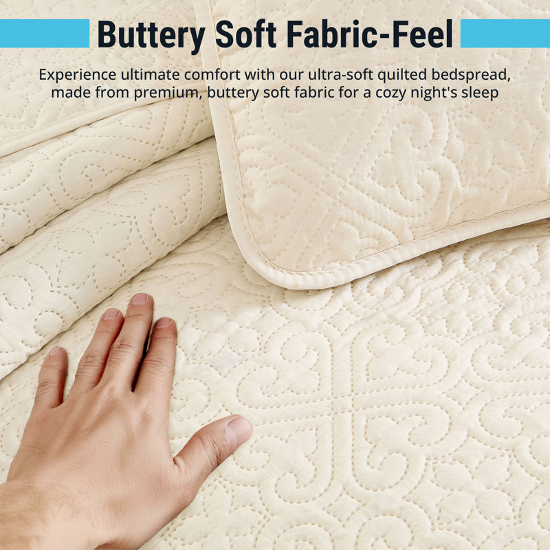 HLC.ME Lorenzo - 3 Piece Set, Lightweight King Bedspread Coverlet Quilt Set, Beige, King Quilt + 2 King Shams