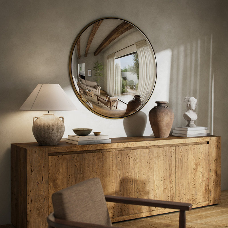 Iron Wall Mirror, Vintage Brass