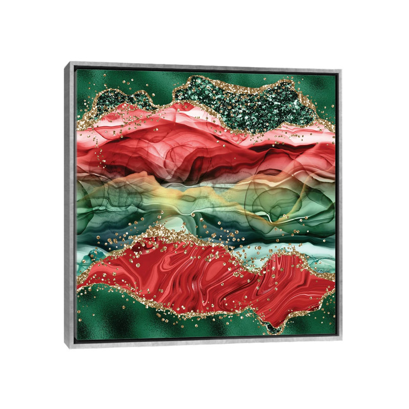 «Christmas Glitter Agate Texture IV», reproduction d'art sur toile encadrée, Cadre flottant sans passe-partout, Argent argent