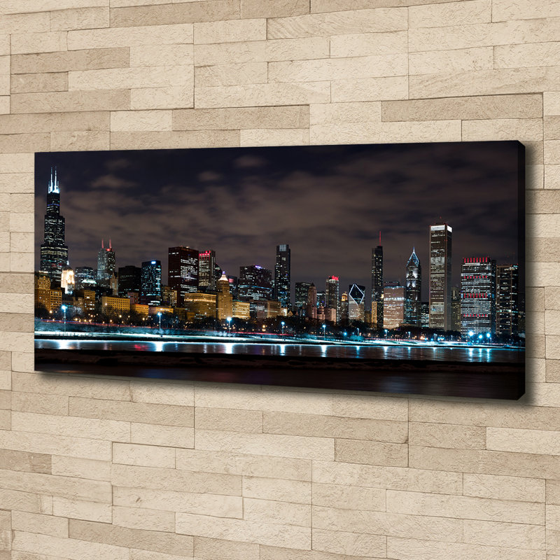 Chicago By Night - Wrapped Canvas Print