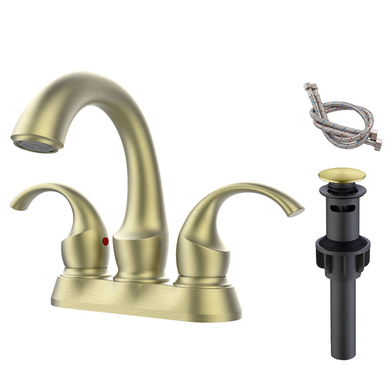 Bathroom Faucet 2-Handle With Aerator, Swan Style 4-Inch Centerset Vanity Sink With Pop-Up Drain And Supply Hoses