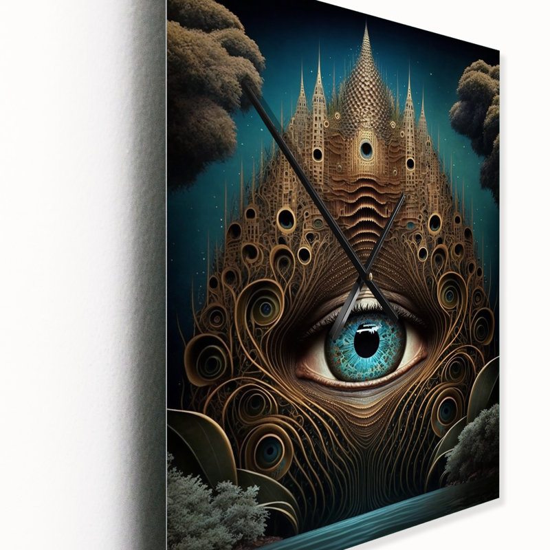 Mystique temple de la Conscience antique I - Paysage abstrait horloge murale, H 32 po x l 16 po x P 1 po