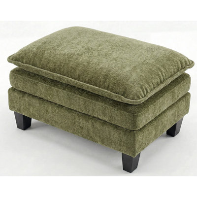 Rectangular Green Chenille Ottoman Footstool, Padded Upholstered Coffee Table Ottoman, Modern Footrest For Living Room