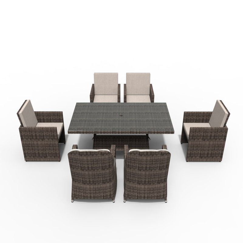 Algird 6 - Person Wicker Patio Dining Set with Rectangular Table , Cushions Included