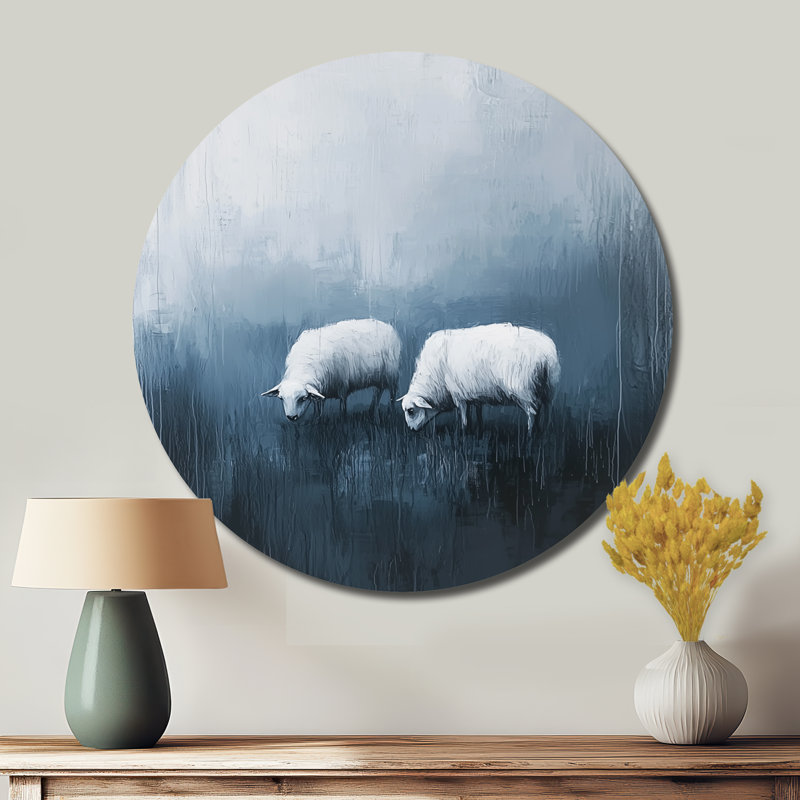 Minimalisme «Sheep in the rain», reproduction d'art murale en métal blanc moderne, H 16 po x l 16 po