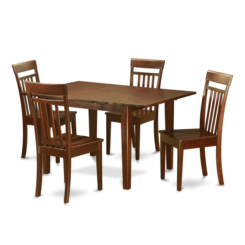 L'ensemble de mobilier de salle à manger 5 pièces comprend une table de cuisine rectangulaire avec rallonge papillon et 4 chaises de salle à manger, acajou