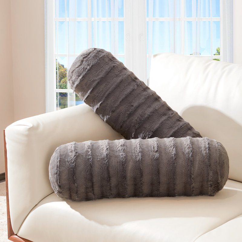 Cheer Collection Faux Fur Bolster Pillow, Gray