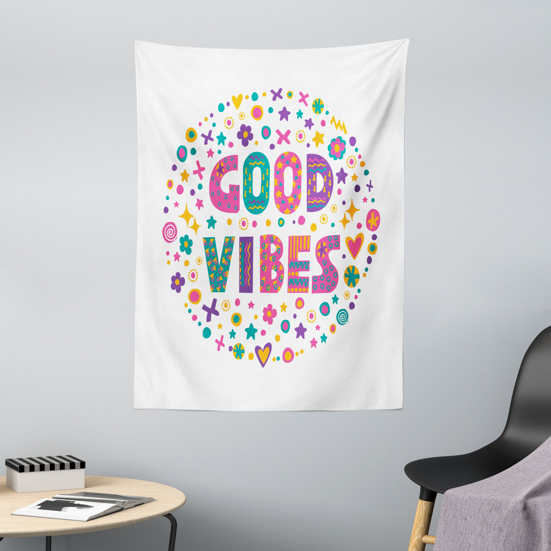 Wandteppich, Wort-Kunst-Positive, Good Vibes, Mehrfarbig