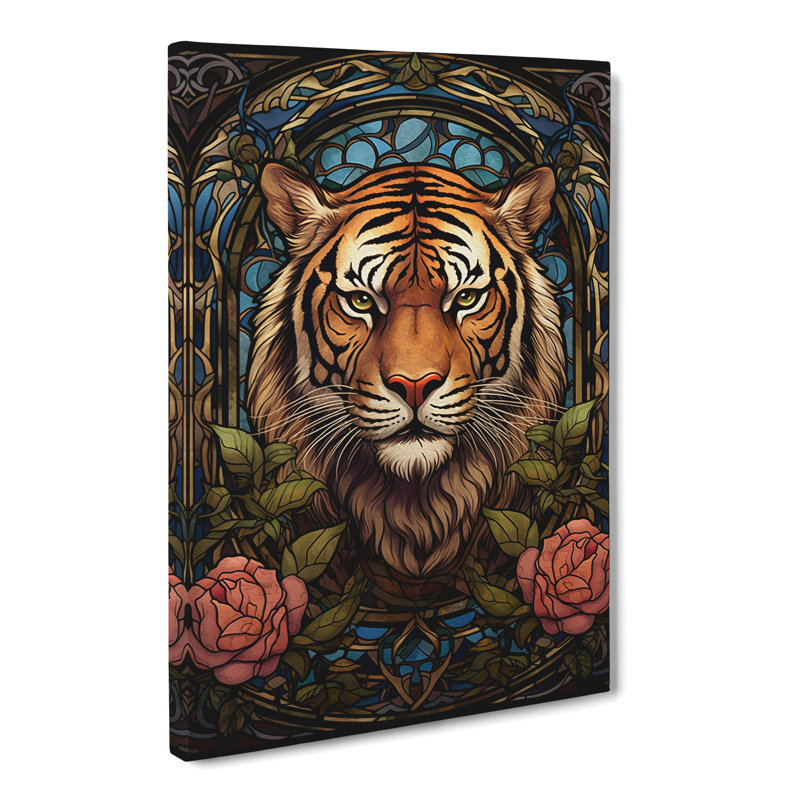 Tiger Art Nouveau No.2 - Print, 60cm H x 40cm W x 3cm D, Wrapped Canvas