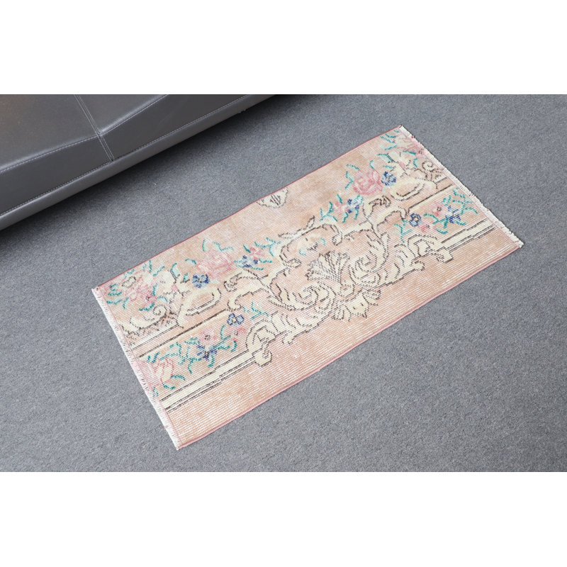Small Beige Antique Turkish Oushak Rug Ideal for Office Kitchen or Entryway Vintage Decor