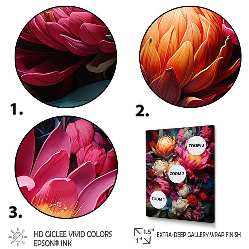 «Rustic Ruby Flower Impression I - Flowers», art mural, Cadre photo blanc, H 20 po x l 12 po x P 1 po