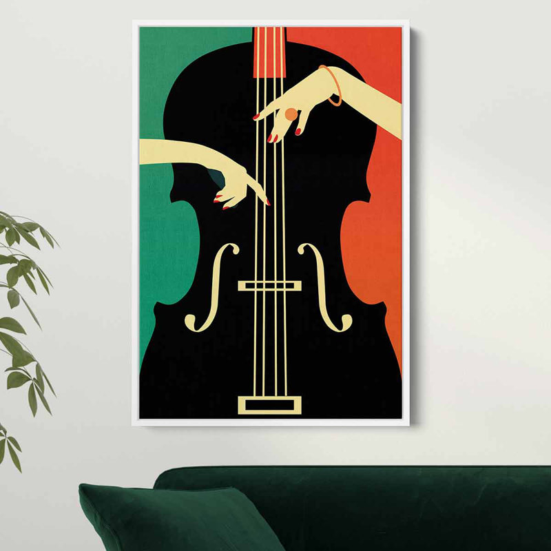 Hasancan " Multi Color Harmony In Strings ", 16" H x 12" W, White Framed
