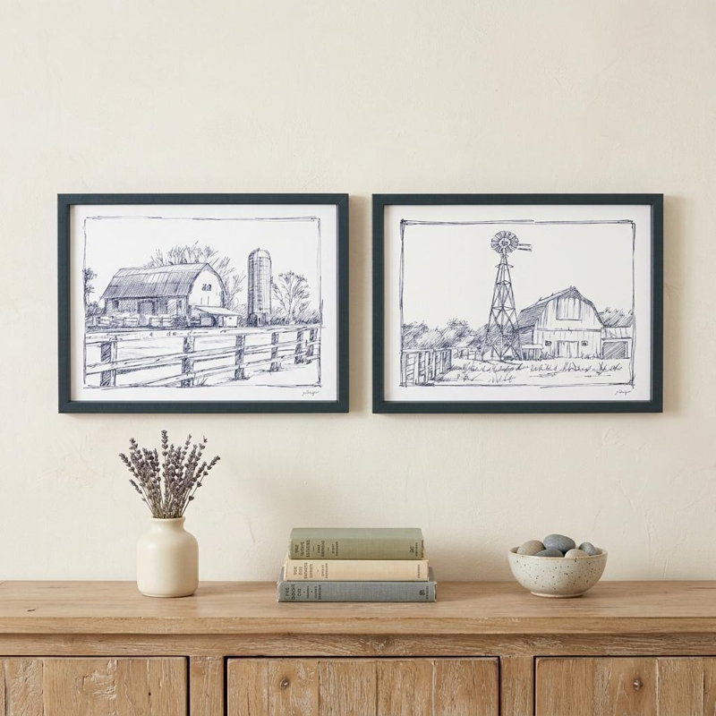 Set of Two Black And White Framed Art
