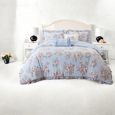 Ensemble de literie pour très grand lit, édredon en microfibre à motif floral bleu, chambre de style chalet